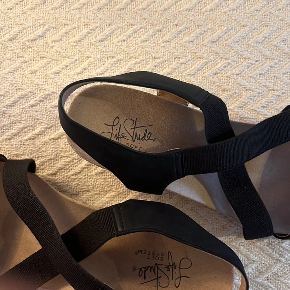 Life stride Flex summer low wedge cork festival sandals size 9m